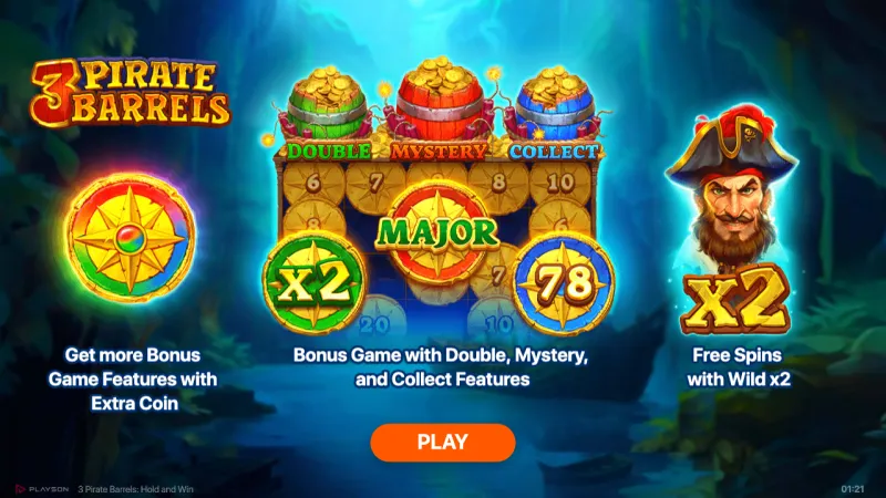3 Pirate Barrels online pokie by Playson — in-game view