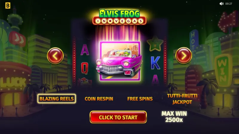 Elvis Frog in Vegas online pokie by BGAMING — in-game view